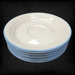 Corelle Symphony Light Blue Edge Corning Saucers Set of 8 6"